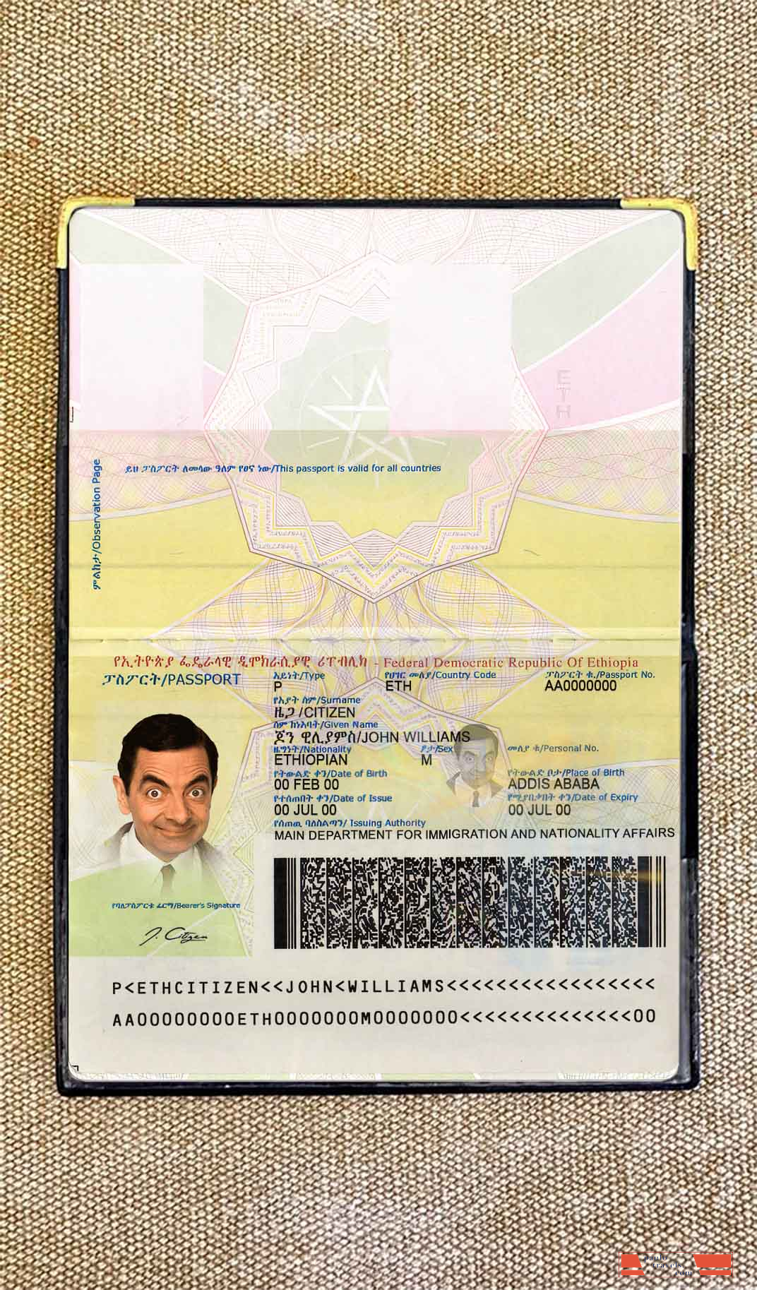 Ethiopia passport photo look PSD template